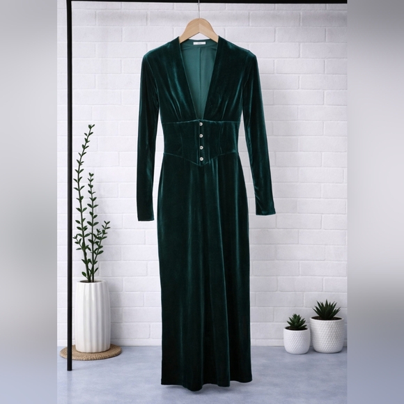NWOT HOUSE OF CB 'Arabella' Forest Velvet Corset Dress Size Small Green  Emerald - www.benaras.co